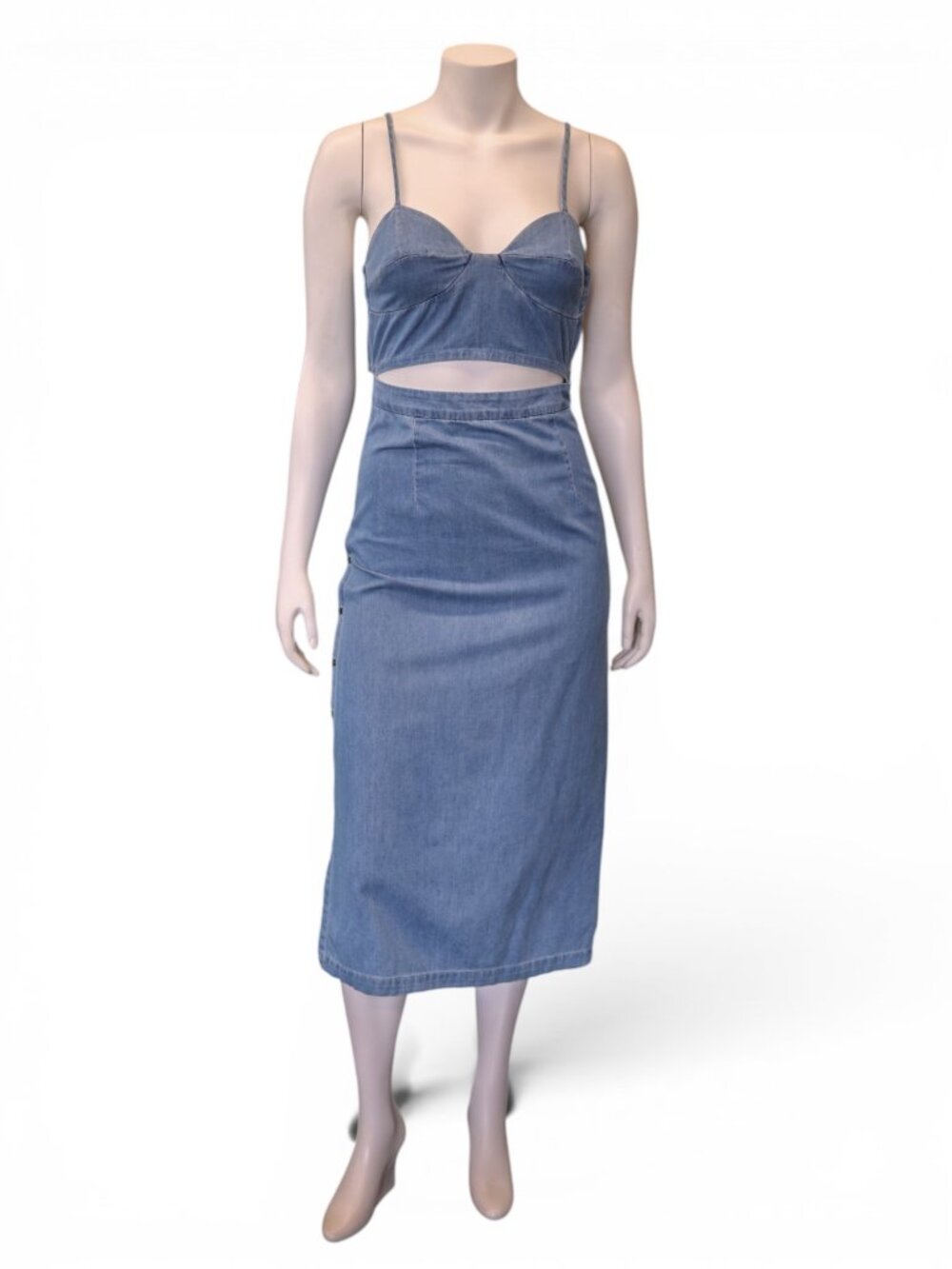 3x1 Womens Chambray AUGUSTINE Peek-a-Boo Midi Cotton Dress MEDIUM